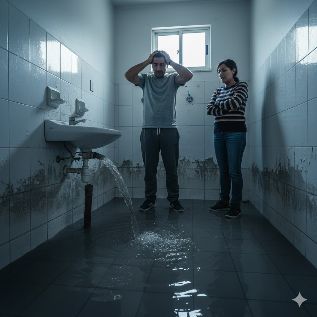 Inundacion en departamento por rotura de caneria con agua en el piso